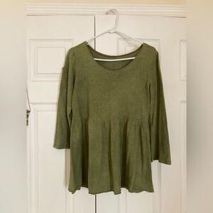 Bohemian Folk Olive Green Women's Peplum Tunic Top